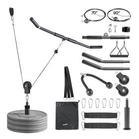Pulley System, 2 PCS LAT and Lift Pulley System, Gym Rack Pulleys Attachment with two Steel Cables, Short Bar, Dual Grip Handles